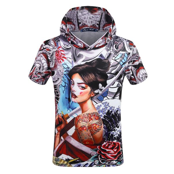 

мужская дизайнерская японская станция 3d цифровая печать аниме с капюшоном футболка пара мультфильм сексуальная девушка эластичная футболка, White;black