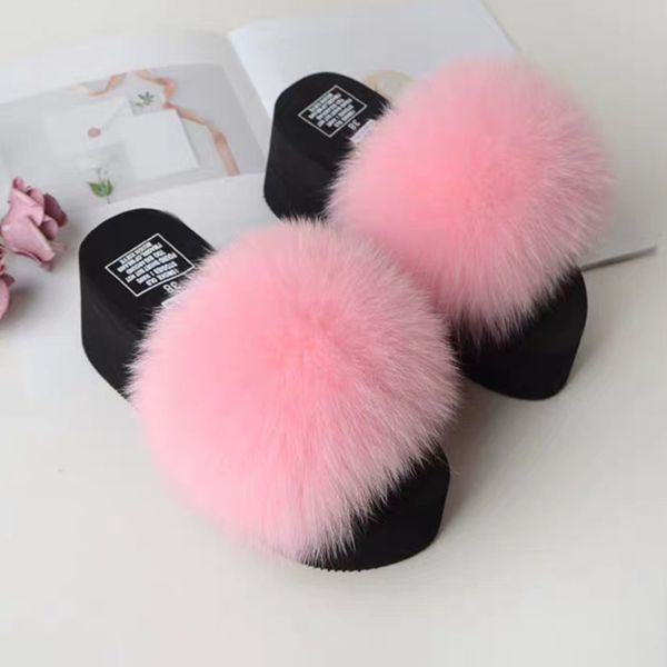 

slippers [deat] 2021 spring summer fashion round toe shallow fur non-slip casual outdoor flat high heel women shoes se369, Black