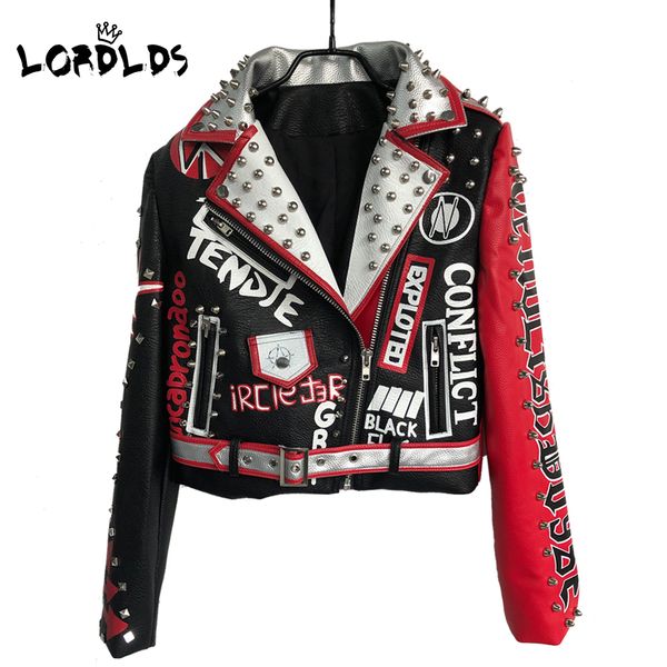 

lordlds кожаные куртки женщин 2019 новая весна neveda моды отложной воротник punk rock куртки с поясом женские пиджаки пальто, Black