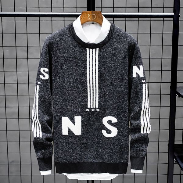 

2019 men's sweater autumn winter casual christmas sweater man plush pattern thicken knitted pullovers fashion slim fit male, White;black