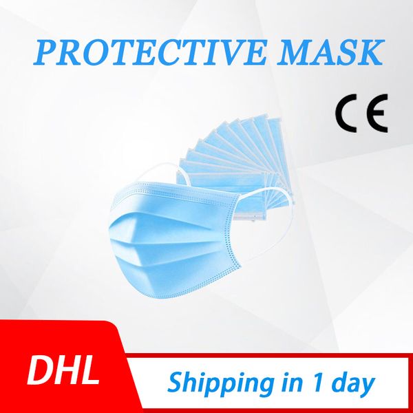 

in stock 3 ply disposable face mask meltblown non woven anti-bacterial earloops breathing safety masks ce certificate and 3m kn95 mask dhl