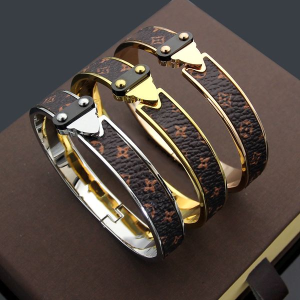 

горячие продажи моды lady титана стали 18k позолоченный wrap печати цветок / плед v письмо кожаный браслет 3 цвета, Black
