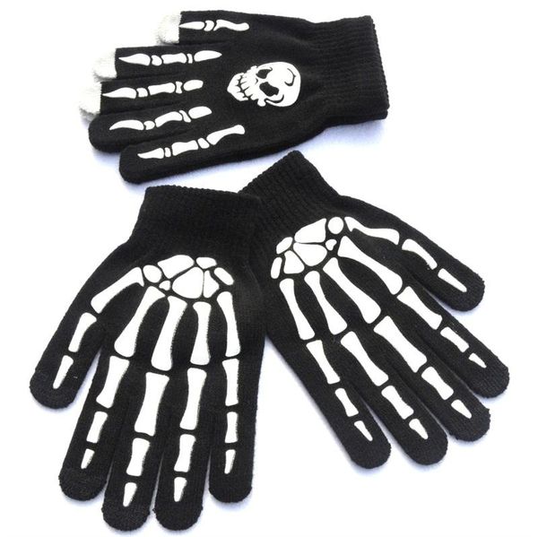 

knitted gloves write nonslip skull ghost claw printing glove outdoors riding keep warm camping equipment touch screen 2 65qs n1, Black