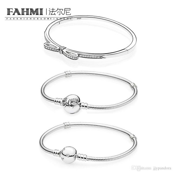 

fahmi 100% 925 sterling silver sparkling dainty bow, clear cz moments bracelet bangle diy beaded charm gift jewelry 590536cz 590731cz, Black