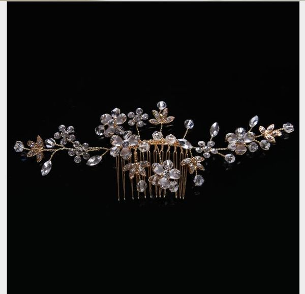 

european bride hair comb golden diamond bride dress accessories bride handmade headdress, Slivery;golden