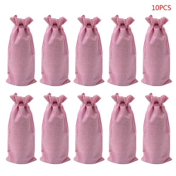 

10pcs rustic linen drawstring champagne red wine bottle bag gift packaging wrap