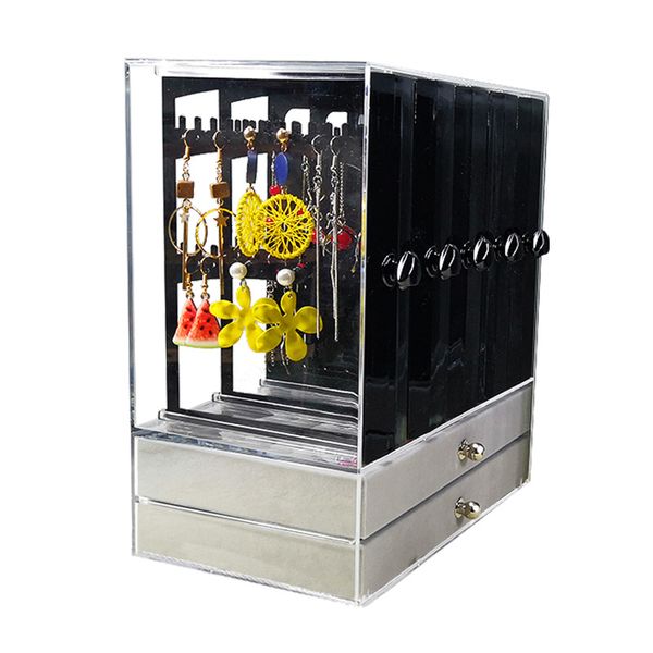 

earrings shelf display rack home storage hanging necklace earring jewelry rack large capacity transparent jewelry box simple, Black;white