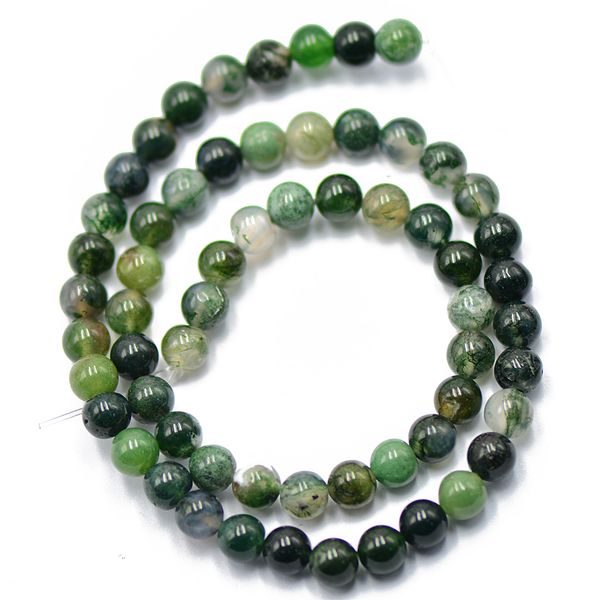 

6mm nature green moss agate gemstone loose spacer beads 15'' round, Silver
