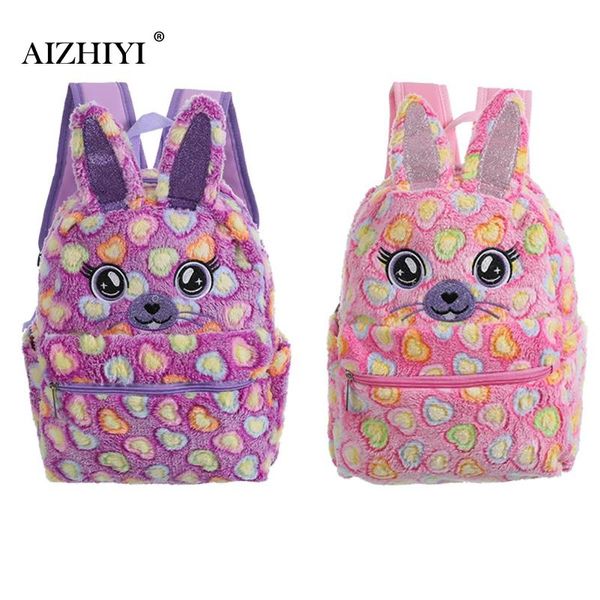 

girls lovely plush backpack student cute school bag love printed knapsack