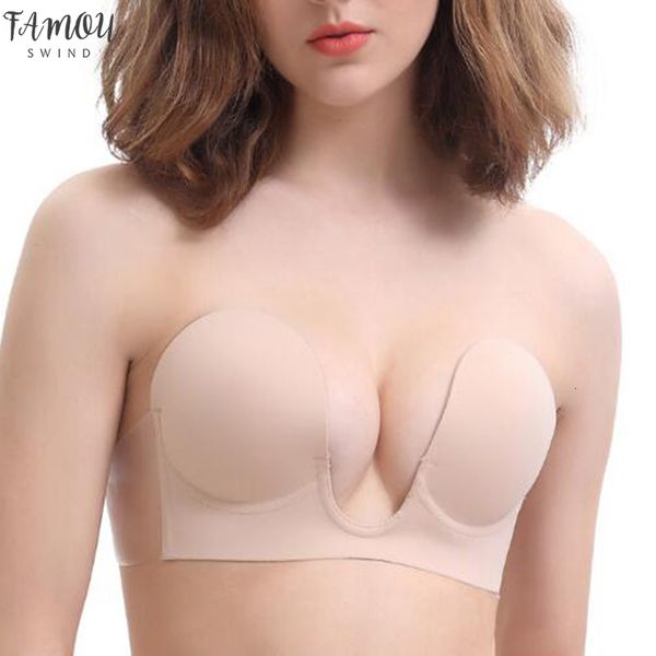 

up push bra strapless bras formal dress wedding/evening sticky self-adhesive silicone fashion deep u bra dropshipping, Red;black
