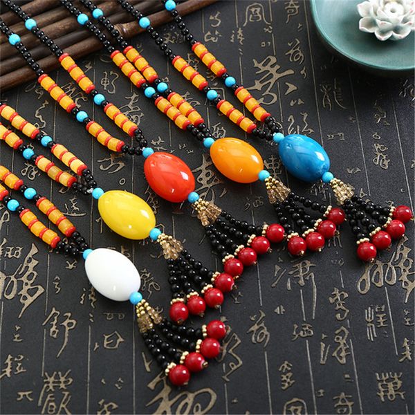 

classic women pendant necklace retro beeswax drop necklace accessories beads long sweater chain jewelry wholesale, Silver