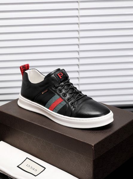 

new style luxury men's casual sports shoes fashion design brand platform lace-up men's shoes three bar embroidery pattern size: 38, Black