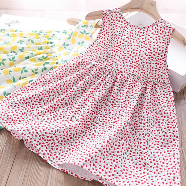 

2020 summer girls printed floral lemon backless vest dress children's clothing wholesale, Red;yellow