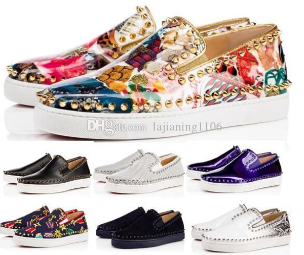 

last designer red bottom sneakers casual shoes mens womens black lows spikes flats loafers pik boat genuine leather design man woman shoe