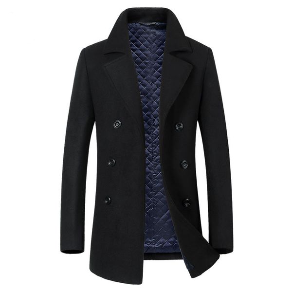 

casual korean style men wool coat turn down collar long sleeve winter jacket pockets cashmere overcoat 2018, Black