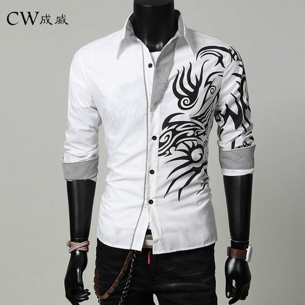 

прилив дракон шаблон весна осень особенности рубашки мужчины повседневная джинсы рубашка новая мода с длинным рукавом повседневная slim fit, White;black