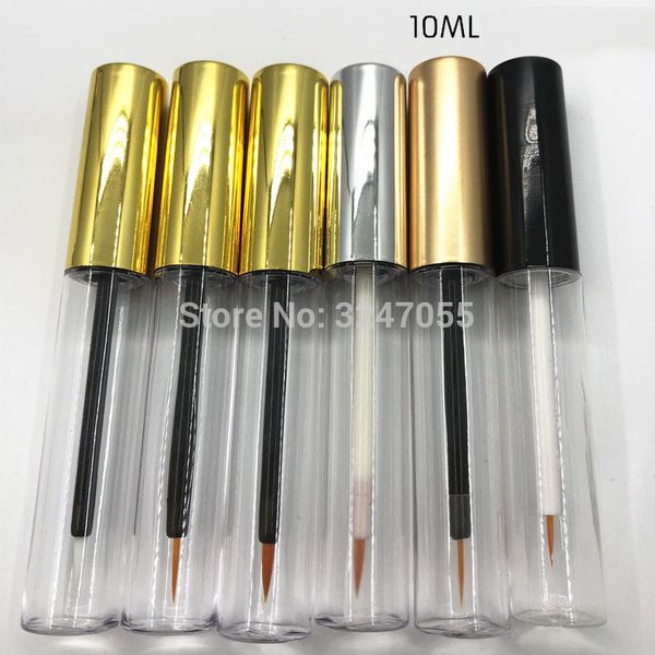

10ml 20/50/100pcs plastic cosmetic clear eyeliner tube with gold/silver lid, empty makeup eyelashes glue refillable bottle