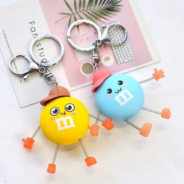 

colorful m bean keychain keyring cute wear a hat bean key holder fashion creative spring limb decompression key chain ring, Silver