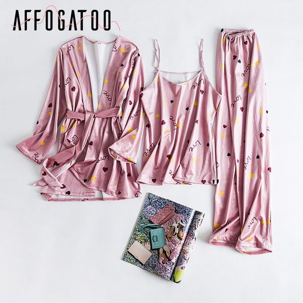 

affogatoo coral velvet three piece soft pajama set plus size sleepwear casual women pyjamas autumn winter pajamas femme 2018, Blue;gray