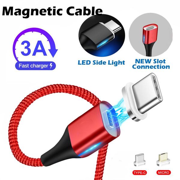 

Magnetic cell phone quick charge cable magnet plug wire auto ab orb braided nylon for iphone micro u b type c android fa t charging cable