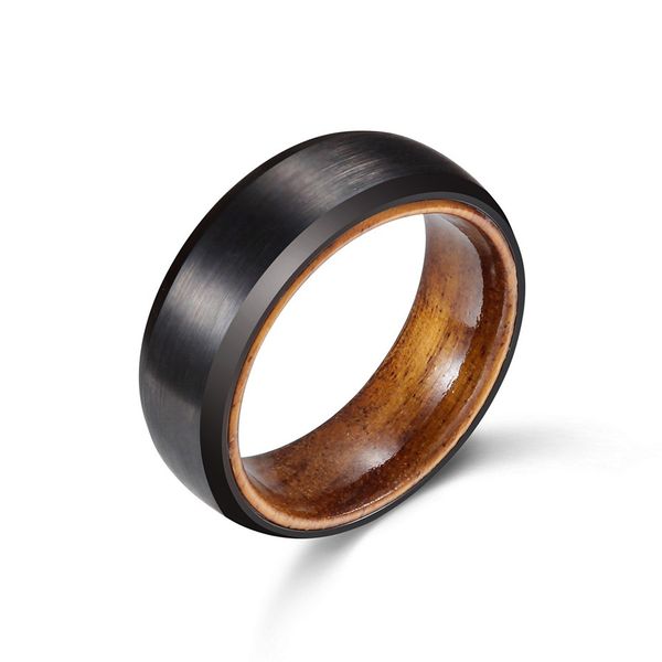 

carvort 8mm black tungsten ring matte finish men's wedding band with wood sleeve, Golden;silver