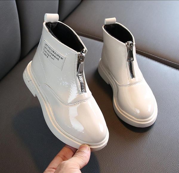 

children' patent leather shoes 2020 autumn new boys girls martin boots anti-kick soft bottom wearable leather short boots 27-37, Black;grey