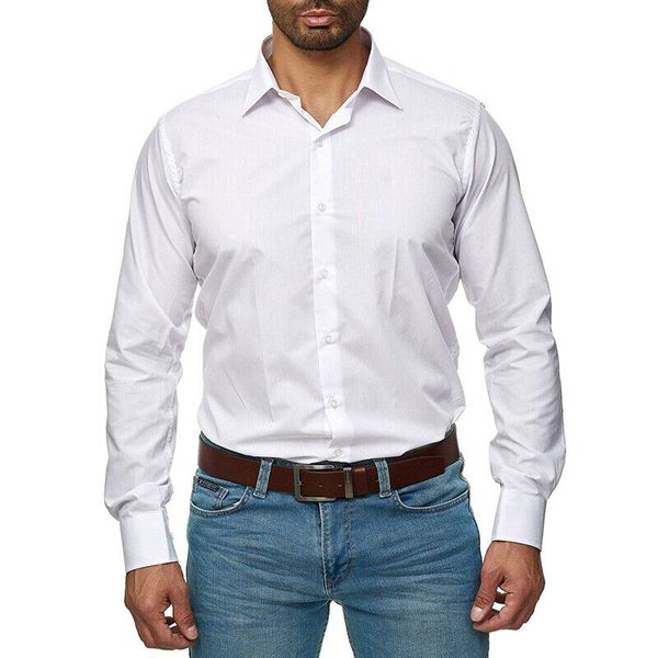 

fashion mens luxury solid shirt male stylish slim fit long sleeve formal casual dress shirts new 2019, White;black