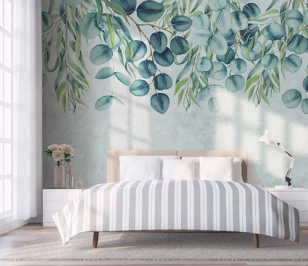 

custom wallpaper 3d simple hand painted small fresh watercolor tropical leaves bedroom 3d background tv background wallpaper mural