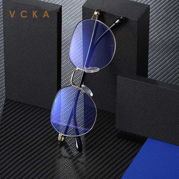 

vcka анти синий компьютерные очки женщины blue light покрытие блокировки света вредный очки шестигранник металлический каркас gaming очки му, White;black