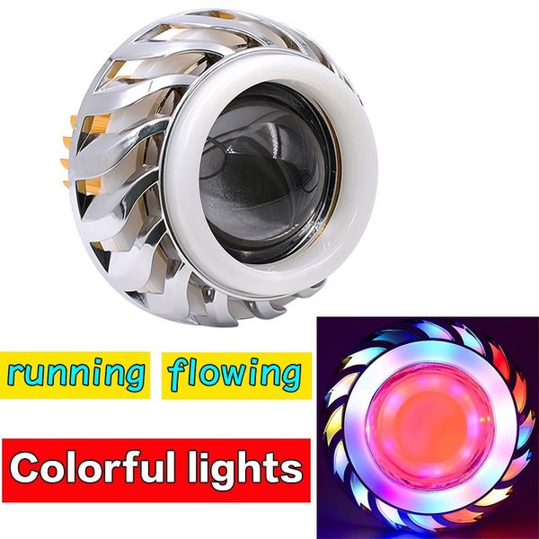 

1 piece 12v-80v colorful running water marquee led dual halo motorcycle wheel beam angel devil eyes headlight headlamp