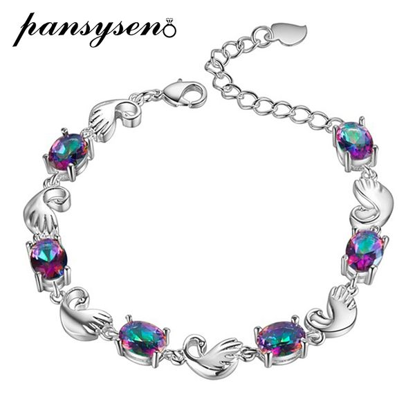 

pansysen oval 6x8mm multicolor z bracelets 925 silver women's fashion charms bracelet birthday party gifts new, Golden;silver