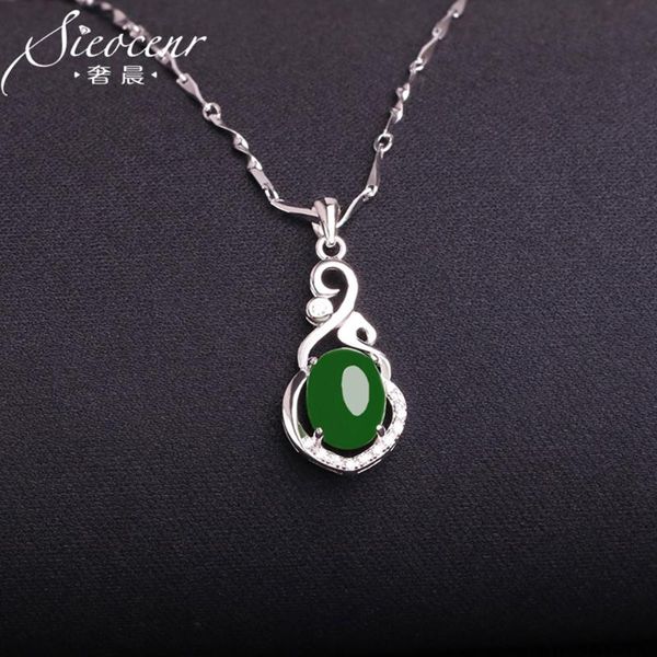 

s925 pure silver jasper pendant hetian jade necklace