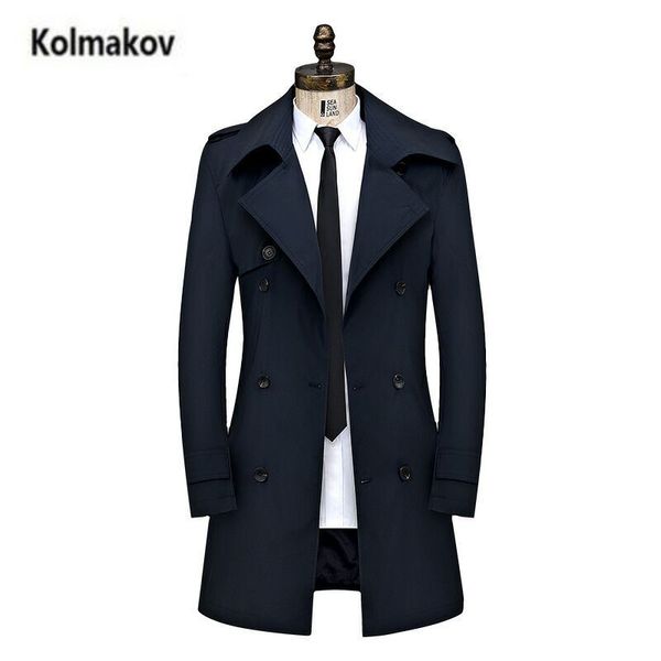 

kolmakov 2017 new men's business casual windbreaker jacket coat,double-breasted temperament trench coat,size -4xl, Tan;black