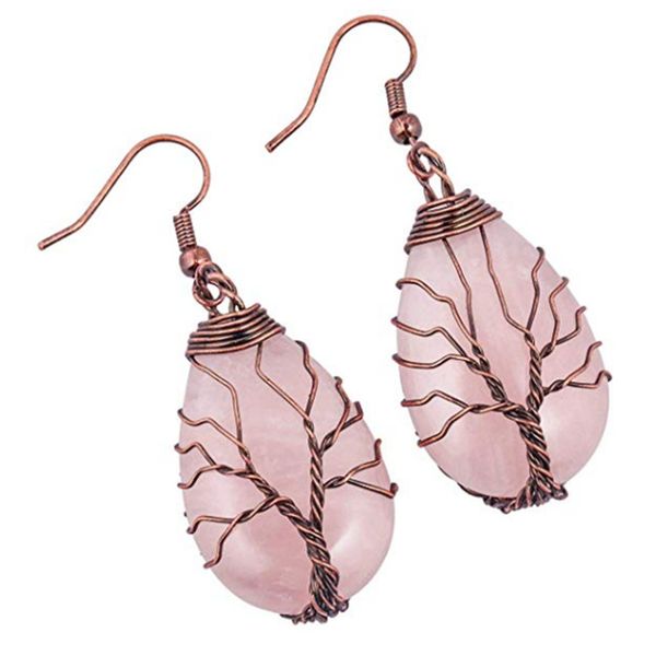 

wholesale 5 pairs copper plated wire wrap water drop earrings for women many colors quartz stone jewelry, Silver