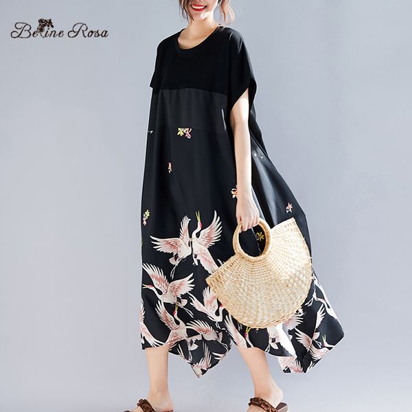 

belinerosa 2019 summer holiday casual style shirt dresses elegant printing irregular hem black plus size tunic dress tyw00972, Black;pink