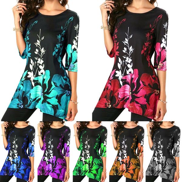 

Women Floral Half Sleeve Tunic Casual T-Shirt Slim Tops Blouse Summer Plus Size