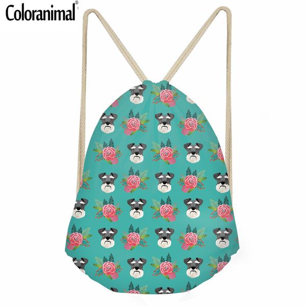 

coloranimal standard schnauzer backpack women men 's casual daypack 3d cute puppy dog print boys mini drawstring bag cinch sack