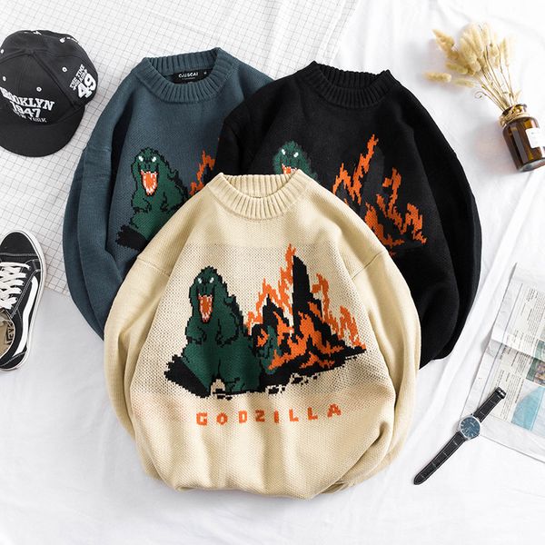 

crewneck men's sweater dinosaur erkek mont ugly christmas sweater harajuku pull homme men and women pullover korean sweaters, White;black