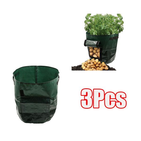 

3pcs 7 gallon garden potato grow bags with access flap for taro radish
