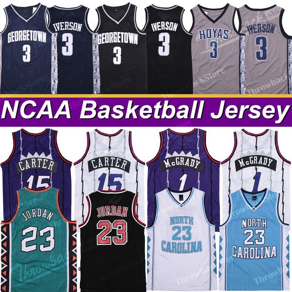 

ncaa north carolina 23 michael jersey 3 allen iverson georgetown 15 vince carter tracy lamar 15 mcgrady basketball ing, Black;red