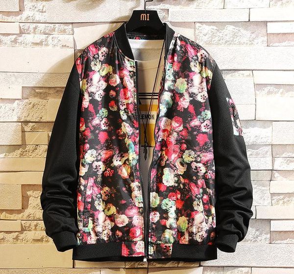 

panelled stand collar zipper mens outerwears casual slim males clothing floral print mens designer jackets fashion, Black;brown