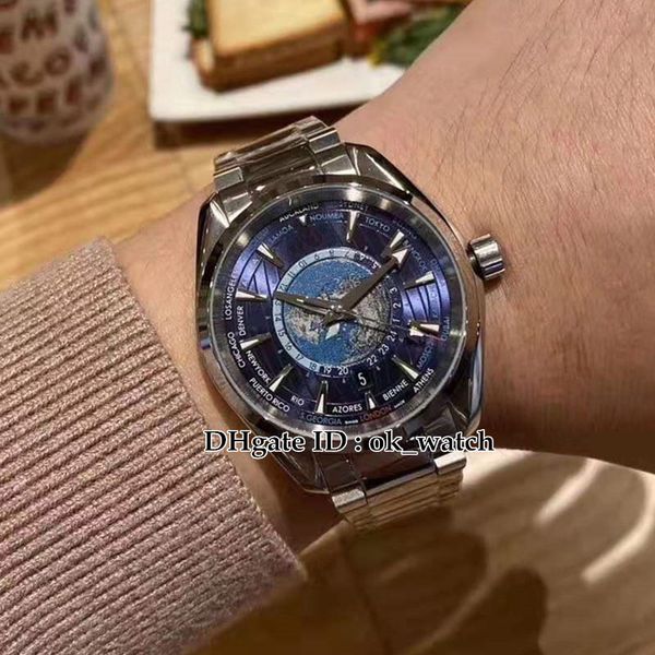 

новый aqua terra 150m 220.10.43.22.03.001 iimited издание автоматические мужские часы из нержавеющей стали рука мирового времени часы мужски, Slivery;brown