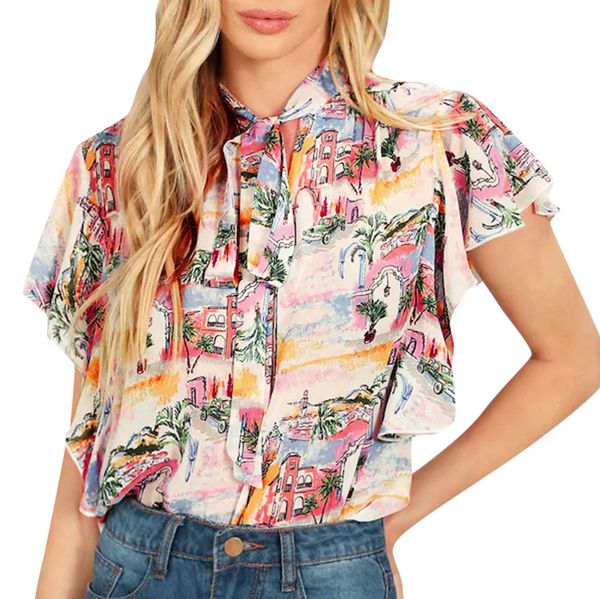 

youyedian floral large size tunic shirt women print short sleeve blouse summer bandage ladies blouse camisa feminina, White