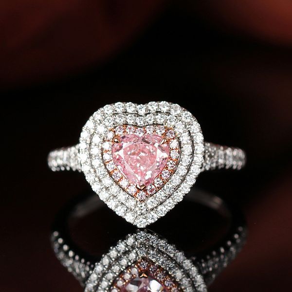

fine jewelry sparkling full zircon heart ring luxuey pink cz engagement wedding band rings for women bridal bague femme anel, Slivery;golden