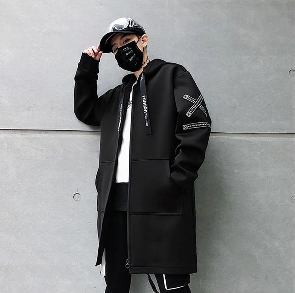 

neeskens new fashion casual hooded jackets man hip hop streetwear long trench coat mens windbreaker casacas hombre, Tan;black