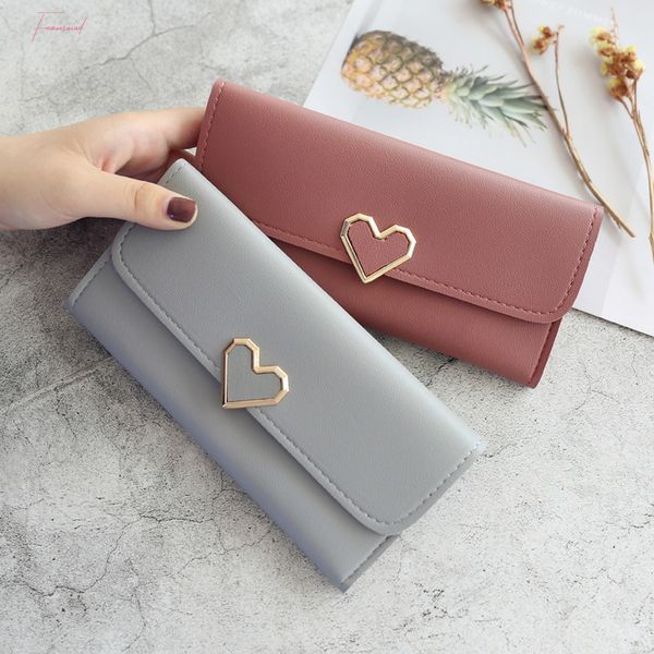 

new cute pu leather purse heart shaped decoration long multi card wallet purse buckle clutch mobile phone student womens wallet, Red;black