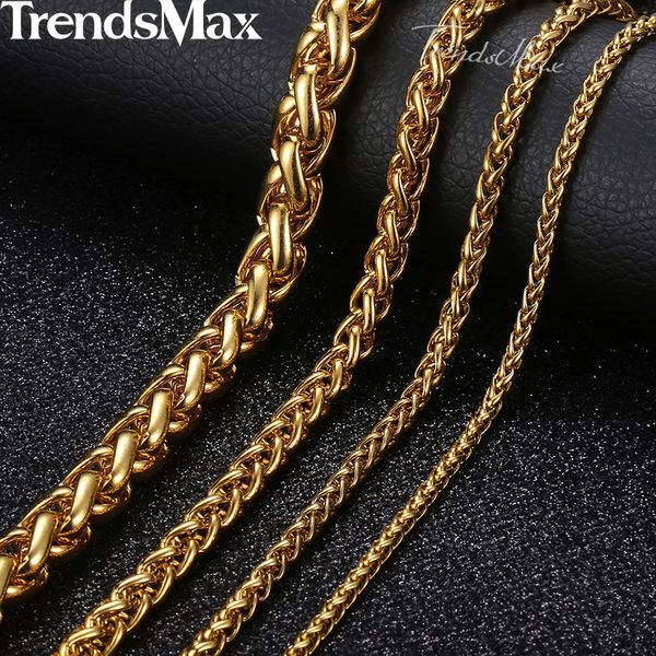 

personalized length 3-10mm men's necklace stainless steel gold round spiga wheat chain hip hop jewelry necklace for men knm136, Silver