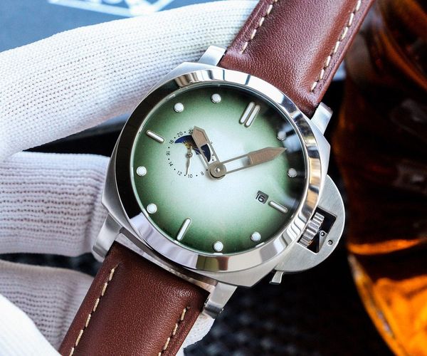 

men watches automatic movement 46mm leather band men waterproof wristwatches man casual wristwatches men watches, Slivery;brown