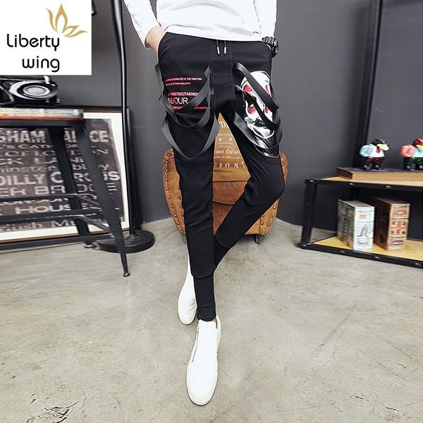 

мужские шаровары осень зима свободная посадка карандаш спортивные брюки high street повседневная хип-хоп рок брюки мужские черные спортивные, Black