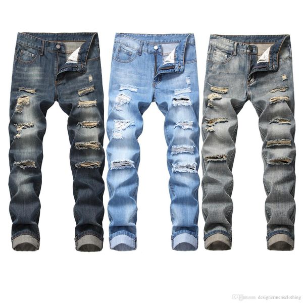 

Mens Hole Slim Designer Jeans Solid Color Mid Waist Regular Jeans Washed Zipper Fly Mens Jeans Male Apparel
